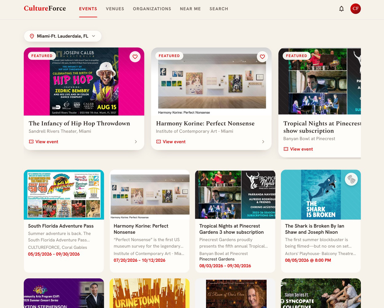 CultureForce: Desktop: unified event browse