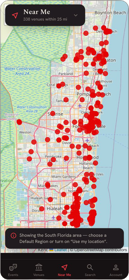 CultureForce: Mobile: near-me venue map