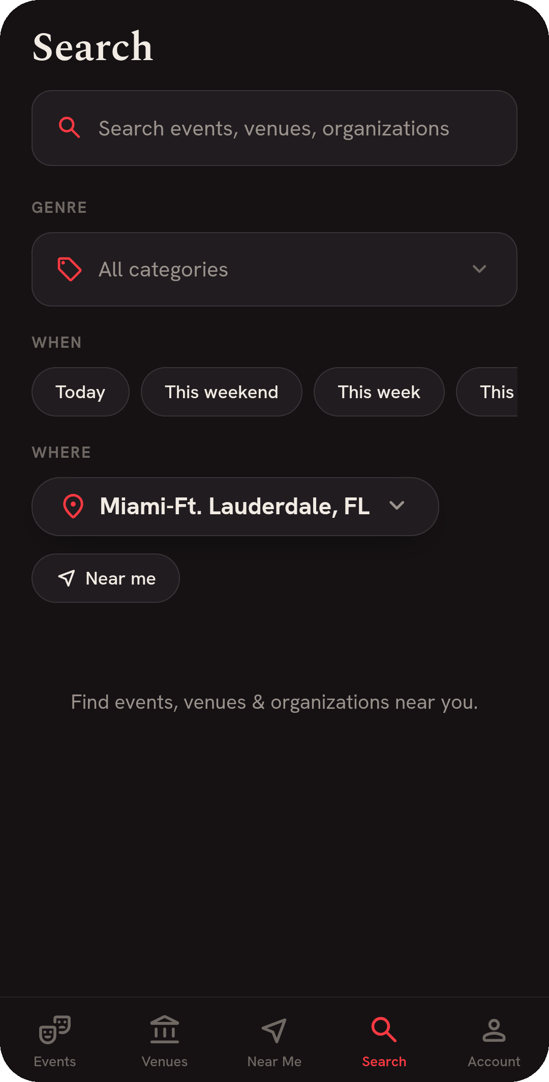 CultureForce: Mobile: unified search across events, venues & organizations