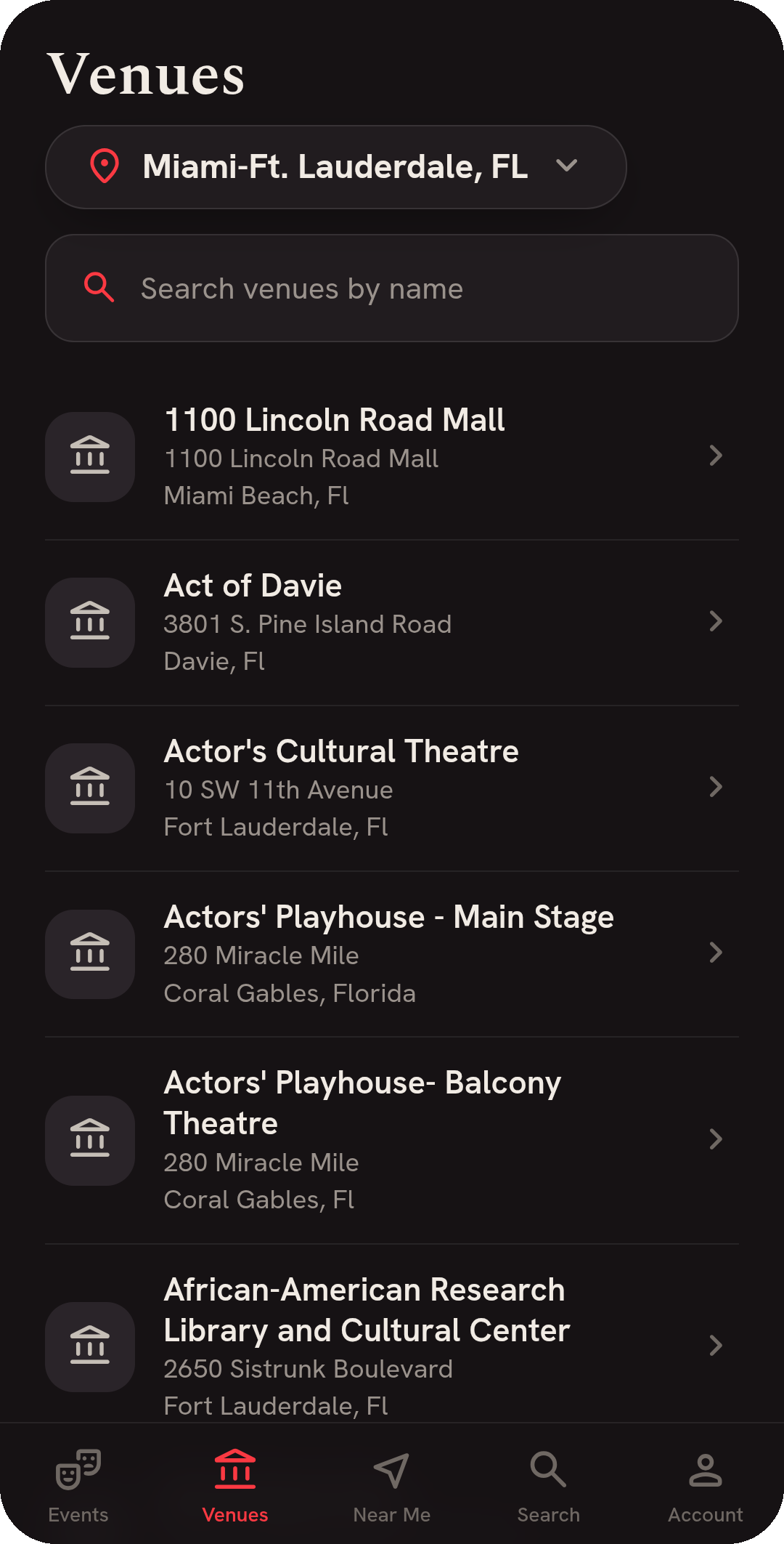CultureForce: Mobile: venue directory