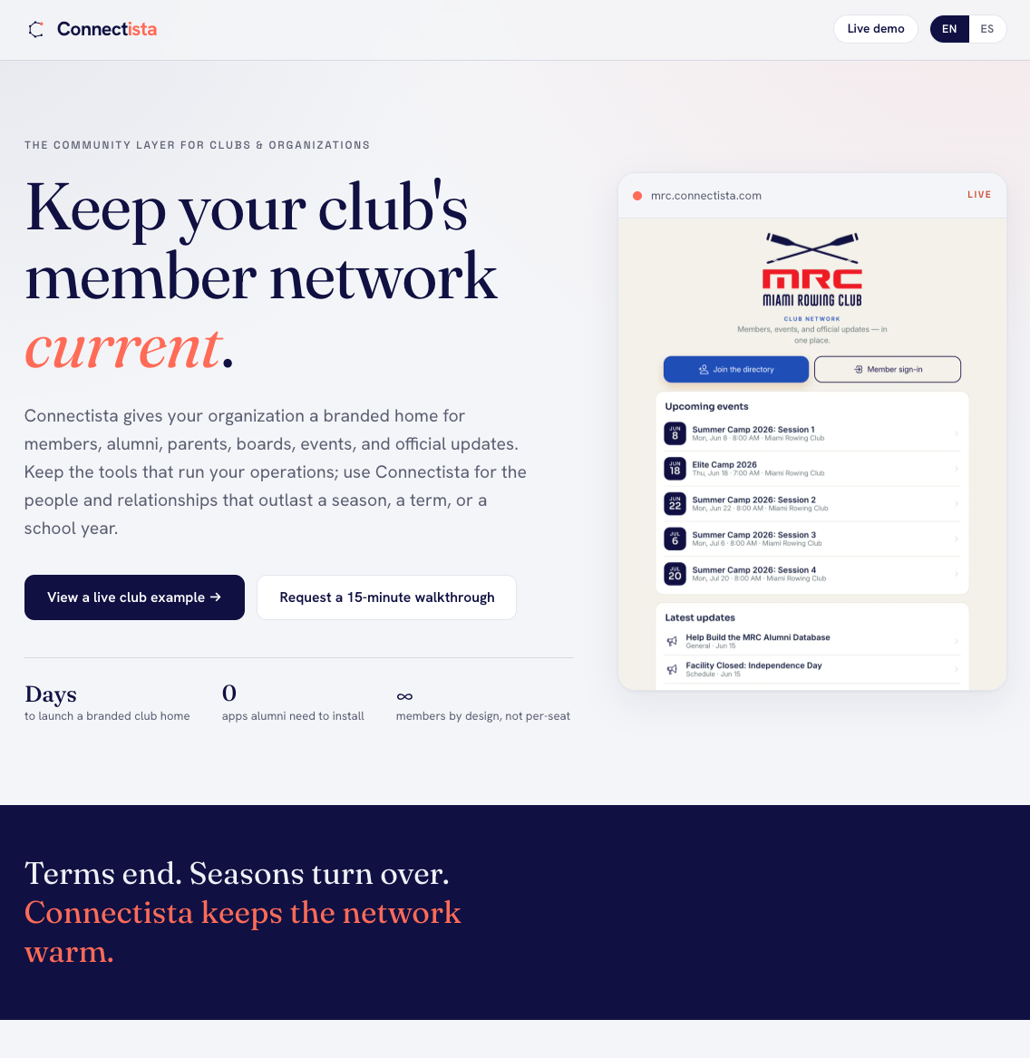 Connectista: Desktop: product landing page