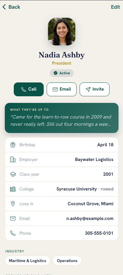 Connectista: Mobile: member profile